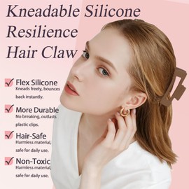 JIRIS Soft Silicone Flexible 2PCS 4.13in Hair Claw Rectangle Bendable Strong Hold Cozy Hair Claw Clips for Thin Thick Hair(Black+Brown)