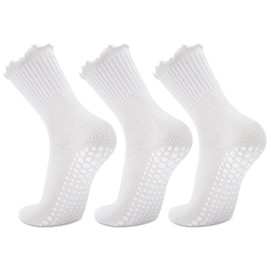 Skibeaut Pilates Yoga Socks Women 3 Pairs Non Slip Grips Anti Skid Sticky Hospital Socks for Woman