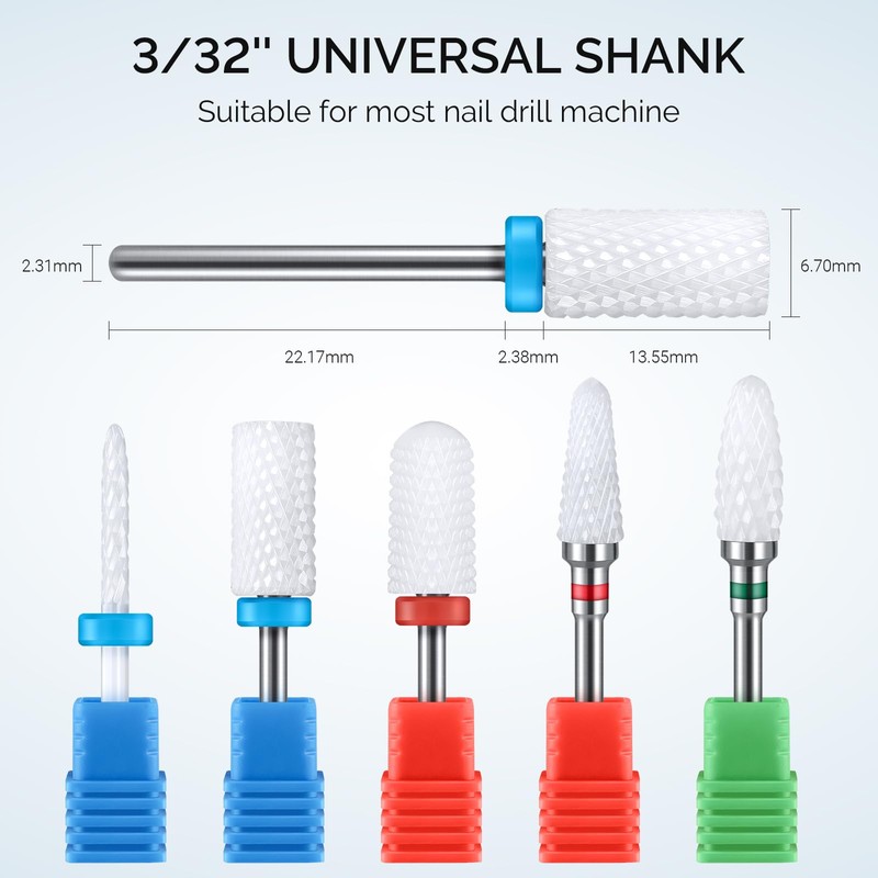 MelodySusie Ceramic Nail Drill Bits Set, 3/32'' (2.35mm) Professional Acrylic