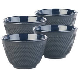 Rosenstein & Söhne Tea Cup: Set of 4 Asian Cast Iron and Enamel Tea Mugs, Black (Tea Bowl Japan, Cup, Insulated Cup)