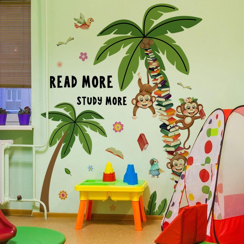 Book Tree Plants Monkey Wall Sticker, Cute Monkey Climbing on