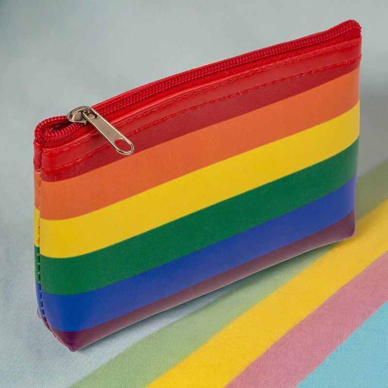MIJOMA Rainbow Stripe Mini Purse Pride Faux Leather 13x9cm Zip