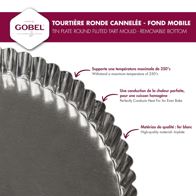 Gobel Round Pastry 126432 Movable Base Tinplate Fluted