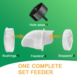 Chicken Feeder No Waste, Automatic Chicken Feeder for Rain Proof Poultry Feeder Port Gravity Feed, DIY Fit for Buckets, Barrels, Bins, Troughs (6 Ports,1 Hole Saw)