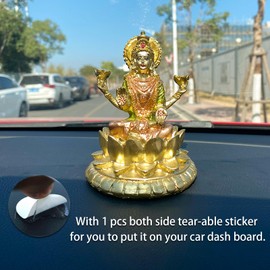 Hindu Goddess Lord Laxmi Statue - 4.4" H Gold Indian God Lakshmi Figurine for Car Dashboar Decor Diwali Gifts for Friends Home Office Temple Mandir Pooja Item