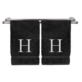 Toalla de mano monogramada, regalo personalizado, juego de 2 toallas bordadas de letras blancas – Extra absorbente 100% algodón turco – Acabado suave de rizo – Inicial H negro