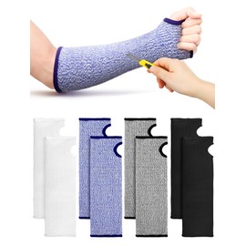 SATINIOR 4 Pairs Cut Resistant Arm Sleeves - Safety Arms Protection with Thumb Hole for Garden, Kitchen (Black, White, Light Gray, Blue)