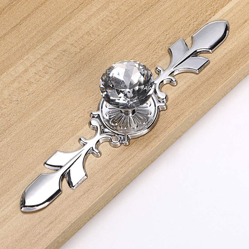 BSTKEY 10 Pack Crystal Drawer Knobs with Silver Plate -