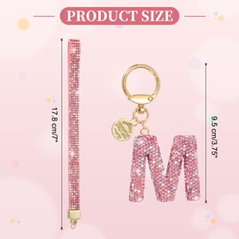 sourcing map Initial Letter Keychain for Women, Rhinestone Alphabet M Key Chain Sparkly Keychain Charm with Heart for Backpack Handbag Car Key Accessories Lanyard, Pink