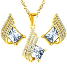 MŚ 1997 MENNICA ŚWIDNICKA 4 Colours Earrings with Necklace Silver 925 Women's Set Gold-Plated 24 K – High-Quality Austrian Crystals and Zircons – Jewellery Chain Women's Earrings Set with Necklace,