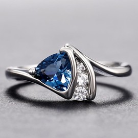 Sdouefos 925 Sterling Silver Natural Sapphire Ring CZ Diamond Natural Shining Sapphire Ring Blue Gemstone Cubic Zirconia Promise Rings Cocktail Party Ring Size 7