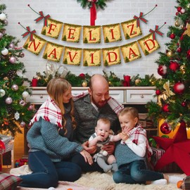 Merry Christmas Banner Feliz Navidad Banner Sign Vintage Indoor Christmas Decorations Feliz Navidad Party Decorations for Christmas Home Office Party Fireplace Mantle Decor Xmas Holiday Decor