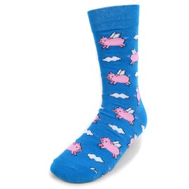 Men's Fun Crew Socks, Sock Size 10-13 / Shoe Size 6-12.5, Great Holiday/Birthday Gift (When Pigs Fly Blue)
