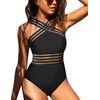 Hilor Women's One Piece Swimwear Front Crossover Swimsuits Hollow Bathing