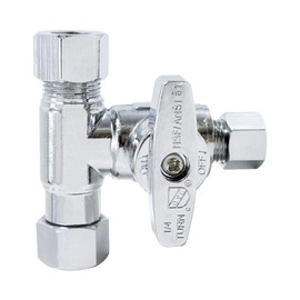 TT FLEX Tee Stop Valve, 3/8 Inch x 3/8 Inch x 1/4 Inch, 1/4 Turn, Compression Service Stop Fitting, Water Valve Shut Off, Push-to-Connect, PEX, Copper, CPVC, PE-RT
