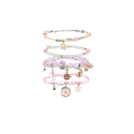 ZYLLGLOW 4 Pcs Beaded Cute Bracelets For Teen Girls Women Hand Made Adjustable Charm Bracelets Set Anklets Gifts For Friends (Little Planet)