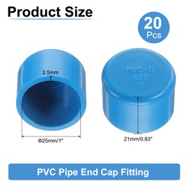 sourcing map 20 Pcs PVC Pipe End Cap Fitting, 25mm/1" ID Furniture Grade Pipe End Cap Plug Adapter Pipe Plug Socket Fittings for Sewer Drain Pipe Connections, DIY Garden Shelf, Blue