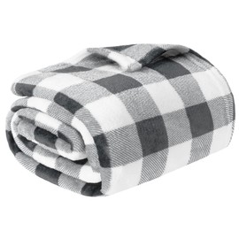 PAVILIA Light Grey Buffalo Plaid Throw Blanket for Couch, Soft Checkered Flannel Fleece Blanket for Sofa, Grey White Plaid Decorative Couch Throw, Warm Cozy All Season Fall Blanket Decor Gift, 50x60