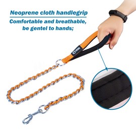 TSPRO Chew Proof Leash - 3.6 FT Stainless Steel Metal Training Leash with Soft Handle for Medium Large Dog (3MM, Orange)