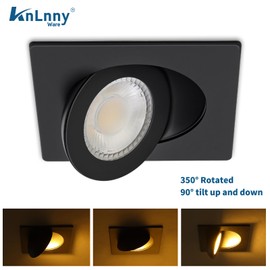 KnLnny Ware Square Black Gimbal Recessed Lighting 4 Inch 6 Pack, Ajustable Eyeball recessed Light with Junction Box,5 Color Selectable,Airtight,9W 750LM,Dimmable,Black