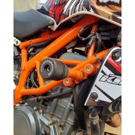 Motoaggrandize Frame Sliders Crash Protectors for KTM Duke 125 | 200 | 250 | 390 Heavy Frame Sliders with Brackets | Colour: Orange [Gen 1 and Gen 2]