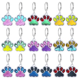 RLHRNDE 9 Pairs Paw Print Earrings Set for Women Cute Pet Puppy Cat Dog Paw Print Hoop Earrings Dainty Lightweight Sparkling Heart Footprint Earrings Christmas Birthday Holiday Jewelry gifts (Colorful)