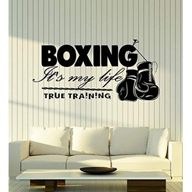 Vinyl Wall Decal Boxing Glove Gym True Training Phrase Stickers Mural Large Decor (g3567) Black