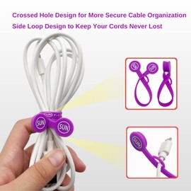 SUNFICON 2023 New Magnetic Cord Organizers Cable Clips 20 PCS Upgraded Long Cable Straps Silicone Twist Ties Colorful Appliance Headphone Cord Holder Manager Bookmark Whiteboard Fridge Magnet Keychain