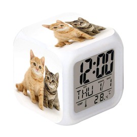 Cointone LED Alarm Clock Two Cat Pattern Creative Desk Table Clock Glowing Electronic Colorful Digital Clock for Unisex Adults Girl Boy Kids Children Toy Birthday Present Gift