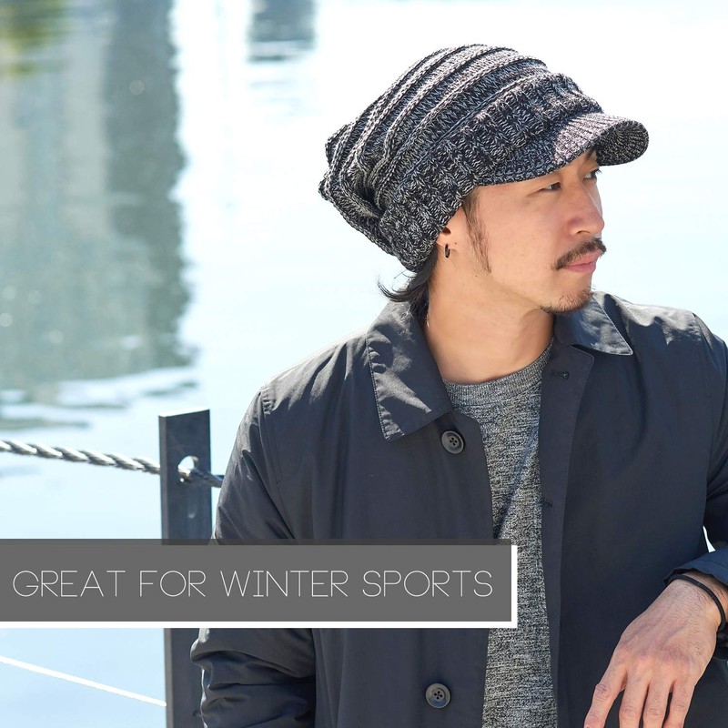 Slouchy Beanie Brim Hat - Mens Slouch Cap Womens Warm
