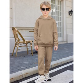 Arshiner 2 Piece Outfit Boys Pullover Hoodies Sweatshirt Suit For Kids Tracksuit Set Khaki