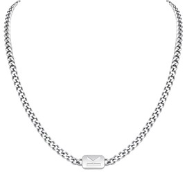 VNOX Silver/Gold/Black Initial Necklace for Men - A-Z Letter Necklaces Cuban Link Chain Pendant Neckless for Mens Womens Valentines Day Christmas Birthday Jewelry Gift, K, Silver, No Gemstone