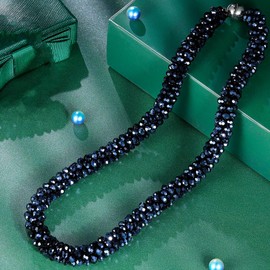 Esbbela Hand Knotted Beads Statement Necklace Artificial Crystal Choker for Women- Handmade Beaded Strand Sparkly Faceted Crystal Rondelle-17inches, Black/Red/Brown, 17 inch, Crystal, Crystal