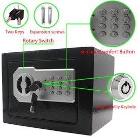 Yuanshikj Key Electronic Keypad Security Safe Lock Box Steel Digital Deposit for Home Office Hotel Business Cash Jewelry Storage (BLACK, 0.2 CF)