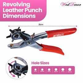 WedDecor Revolving Leather Hole Punch Plier Tool – 6 Sizes (2mm to 4.5mm) – Steel Puncher for Belts, Canvas, Leather, Fabric, Plastic, Card & DIY Craft – Handheld Eyelet Punching Tool