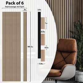 CONCORD WALLCOVERINGS ™ Acoustic Wall Panels – Wooden Sound-Absorbing 3D Veneers for Noise Reduction & Soundproofing, Home Theater - 94.5" x 5" (Pack of 6, Covers 18.7 Sq Ft) - Pine