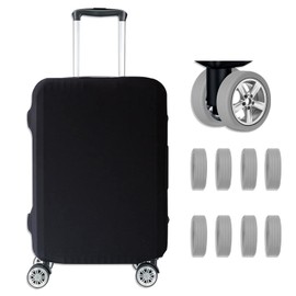 TYXHXTF Luggage Cover, with 8 Pcs Luggage Wheel Covers, 26-28 Inch Suitcase Protective Cover, Washable Elastic Dustproof Travel Trolley Case Protector Black