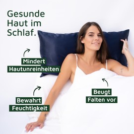 bene-sleep® Premium Silk Pillowcase - 100% Mulberry Silk 22 Momme | Oeko-Tex Certified* | Anti-Frizz & Wrinkle Reduction | Cooling, Hypoallergenic, Skin Friendly & Luxurious (Dark Blue, 50 x 70 cm)