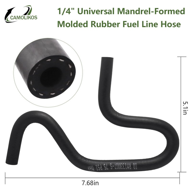 1/4" Universal Mandrel-Formed Molded Rubber Fuel Line Hose 45° 90°