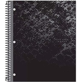 Five Star Spiral Notebook, 1 Subject, 100 Sheets, College Ruled, Graphics, Bitmap Black