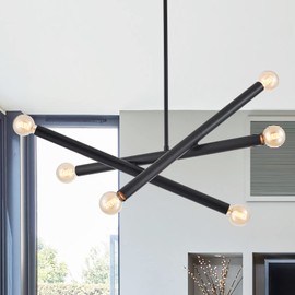 VANZARLA Black Sputnik Chandelier for Dining Room, Modern Pendant Light Kitchen, 6-Light Adjustable Hanging Light Fixture for Entryway Bedroom Foyer