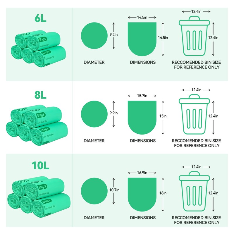6L*120 Thickened Compostable Food Waste bags, VOXON 6L Biodegradable Kitchen