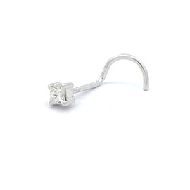Natural 2.2MM (0.08ct) Diamond 14K White Gold Nose Ring - Lip Labret Monroe Stud, Wire, 16 Gauge, Gemstone, diamond