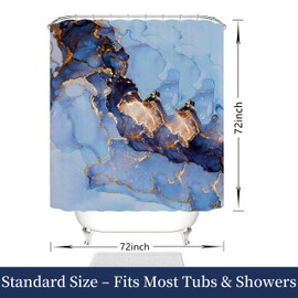 Domoku Blue Marble Waterproof Shower Curtain 72 x 72 Inches with Hooks, Machine Washable Easy-Care Fabric Bathroom Curtain for Tub or Shower