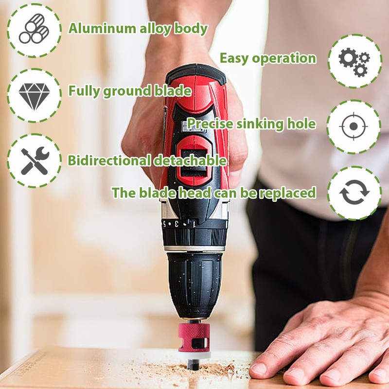 YUENTOEN 6Pcs Countersink Drill Bit Set with Low Friction Depth