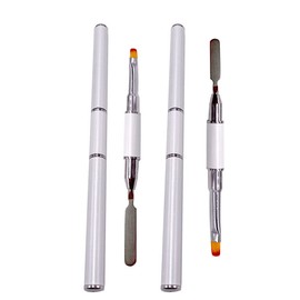 2 Pack of Polygel Brush and Picker Dual-Ended 2 IN 1 Design Stainless Steel Gel Nail Brush Polygel Slice Tool for PolyGel UV Gel Acrylic Nails Extension Quick Building Gel(White)