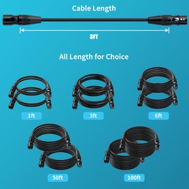 SMALL-EYE XLR Cables for Microphone 3Ft 2 Pack, Hi-Fi Gold Plated 3-Pin Balanced Short Cable XLR Male to Female Patch Cord