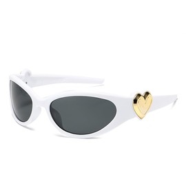 YAMEIZE Wrap Around Heart Sonnenbrille für Herren - Damen Vintage Futuristic Rave Party Sonnenbrille Radfahren Outdoor Shades (Weiß Grau)