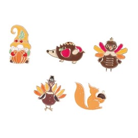 5-12pcs Happy Thanksgiving Turkey Brooch Pins Cute Gnome Squirrel Hedgehog Brooches Set Fall Theme Turkey Brooch Holiday Enamel Lapel Pins-5pcs