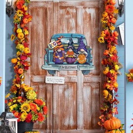 Interchangeable Welcome Sign for Front Door, 13 Pcs Farmhouse Truck Decor Hanging Sign with Magnet Pieces, Seasonal Rustic Wooden DIY Hanging Front Door Decorations for Holiday Decor, 12 Inch